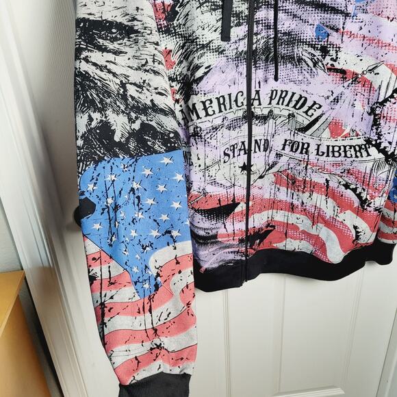 Club Chaos Hoodie 2X Sweatshirt Zip American Pride Flag Eagle Patriotic AOP Y2K - Picture 3 of 13